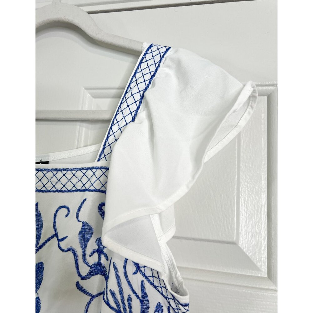 Square Neck Embroidered Dress with Ruffle Sleeves - Picture 8 of 9